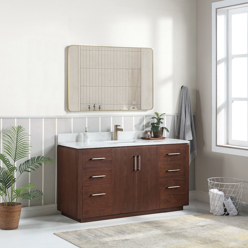 San 60" Free-standing Single Bath Vanity in Natural Walnut. Picture 4