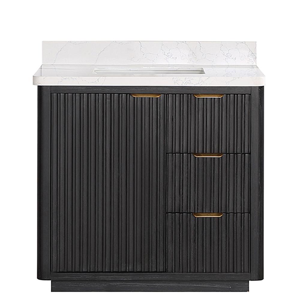 Free-standing Single Bathroom Vanity with Composite top in Lightning White. Picture 2