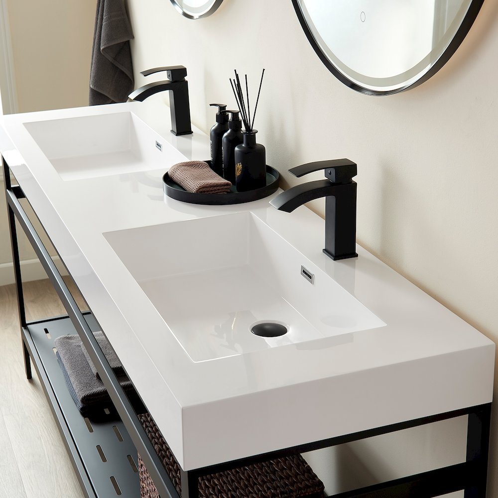 Rectangular White Finish Composite Granite Stone Console Bathroom Vanity Sink. Picture 4