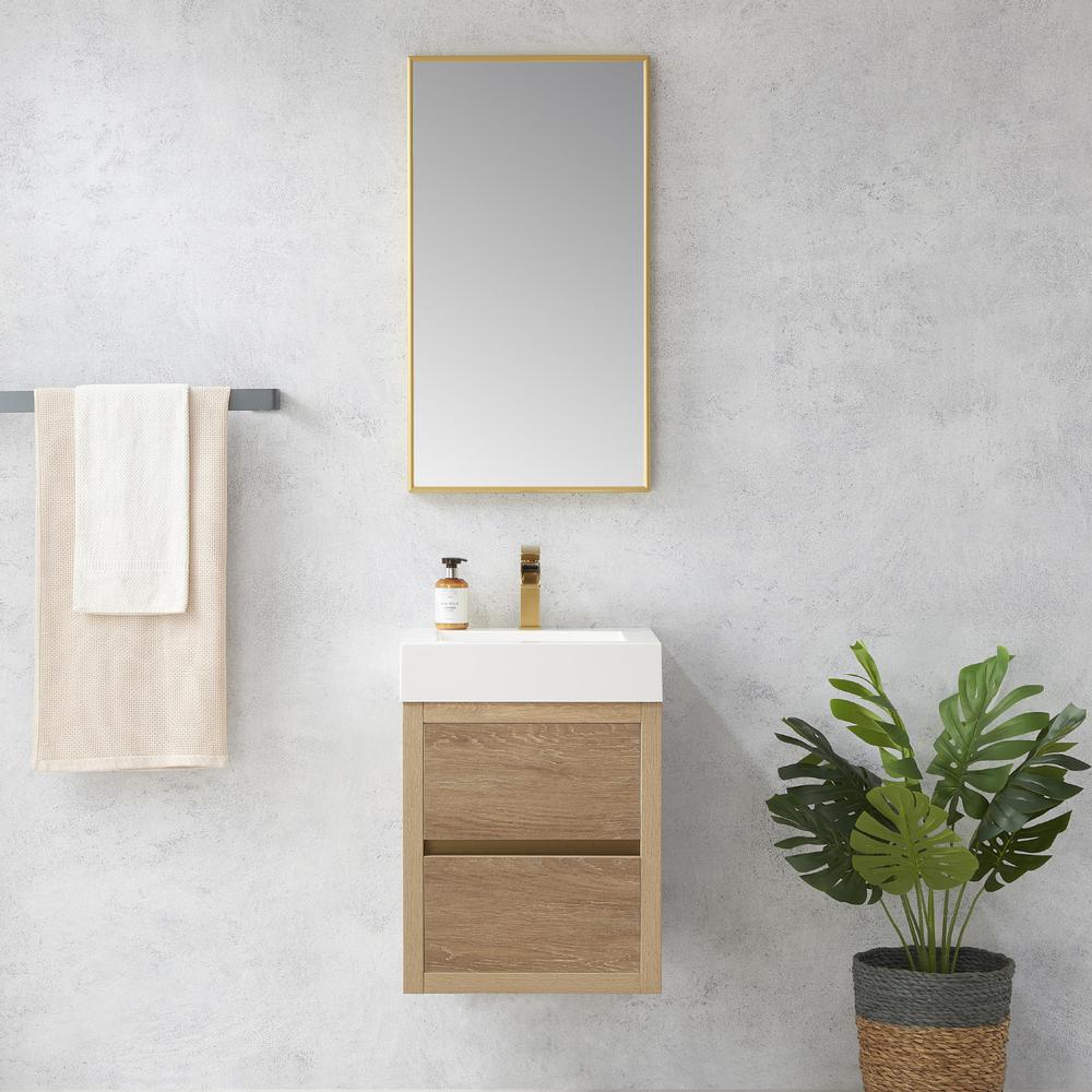 Single Sink Wall-Mount Bath Vanity Composite Integral Square Sink Top, Mirror. Picture 3