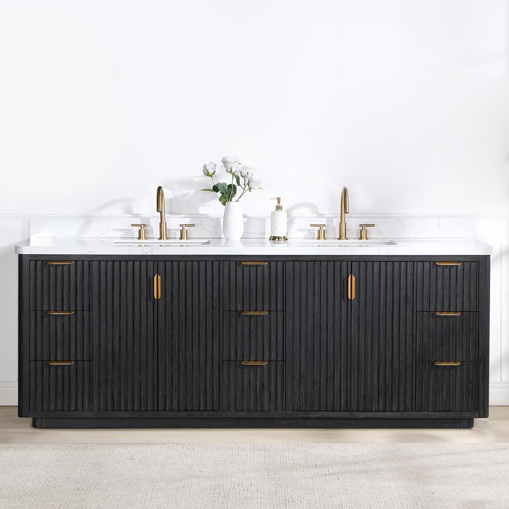 Free-standing Double Bathroom Vanity with Composite top in Lightning White. Picture 10