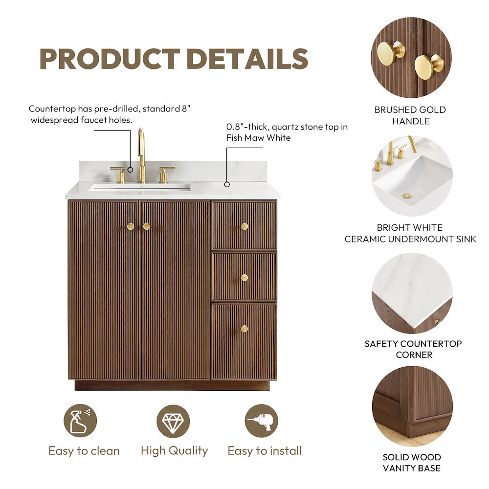 Oza 36" Free-standing Single Bath Vanity in Aged Dark Brown Oak. Picture 19