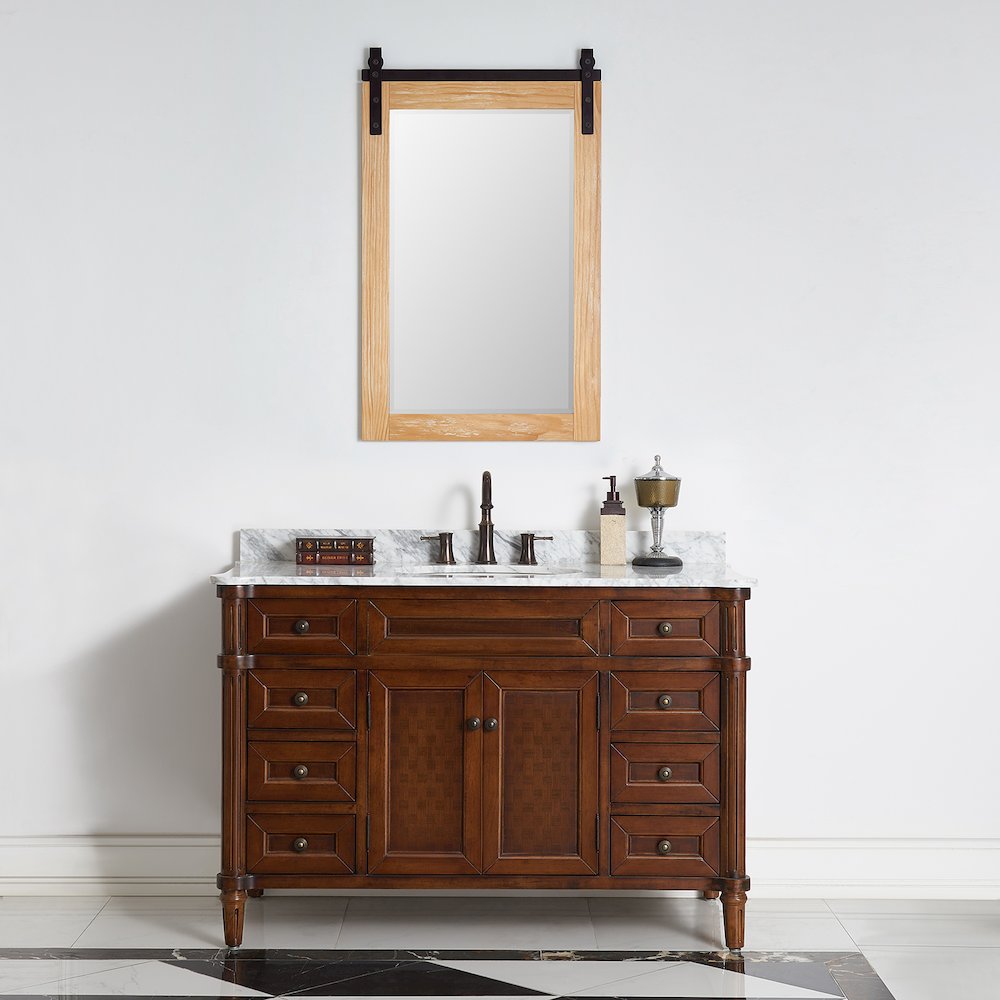 Cortes 24" Rectangular Bathroom Vanity Barndoor Wall Mount Mirror in Pine. Picture 7