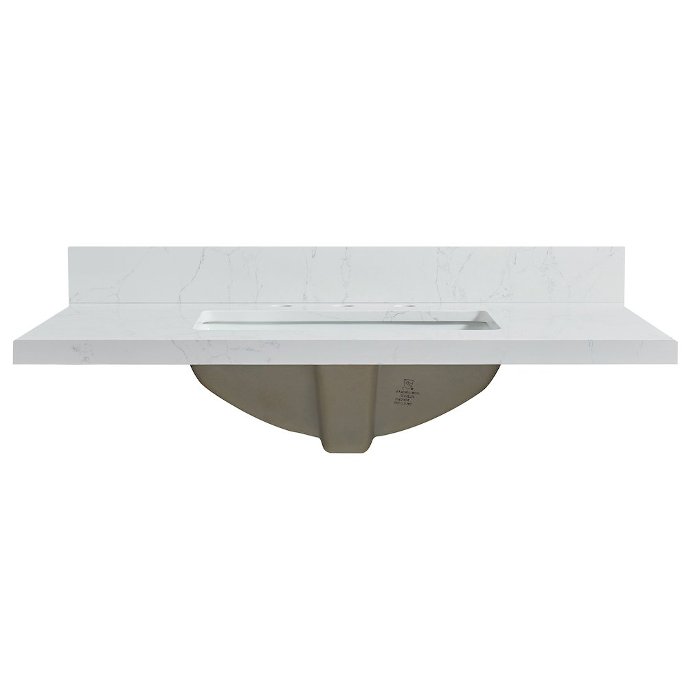 Composite Stone Vanity Top in Grain White with White Rectangular Single Sink. Picture 4