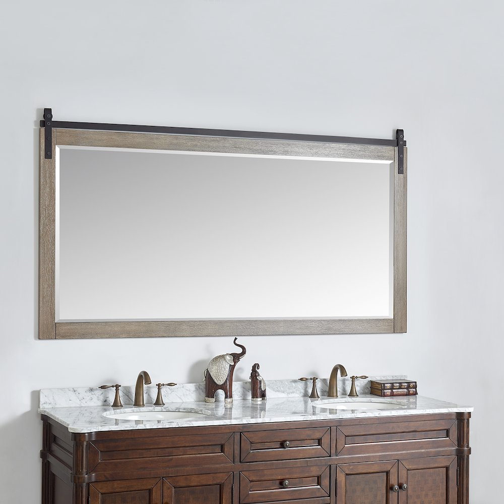 Cortes 72" Rectangular Bathroom Vanity Barndoor Wall Mount Mirror in Grey. Picture 3