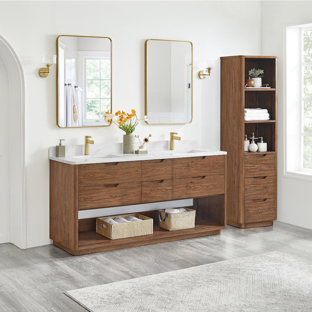 Harbin 72" Free-standing Double Bath Vanity in Washed Ash Grey. Picture 9
