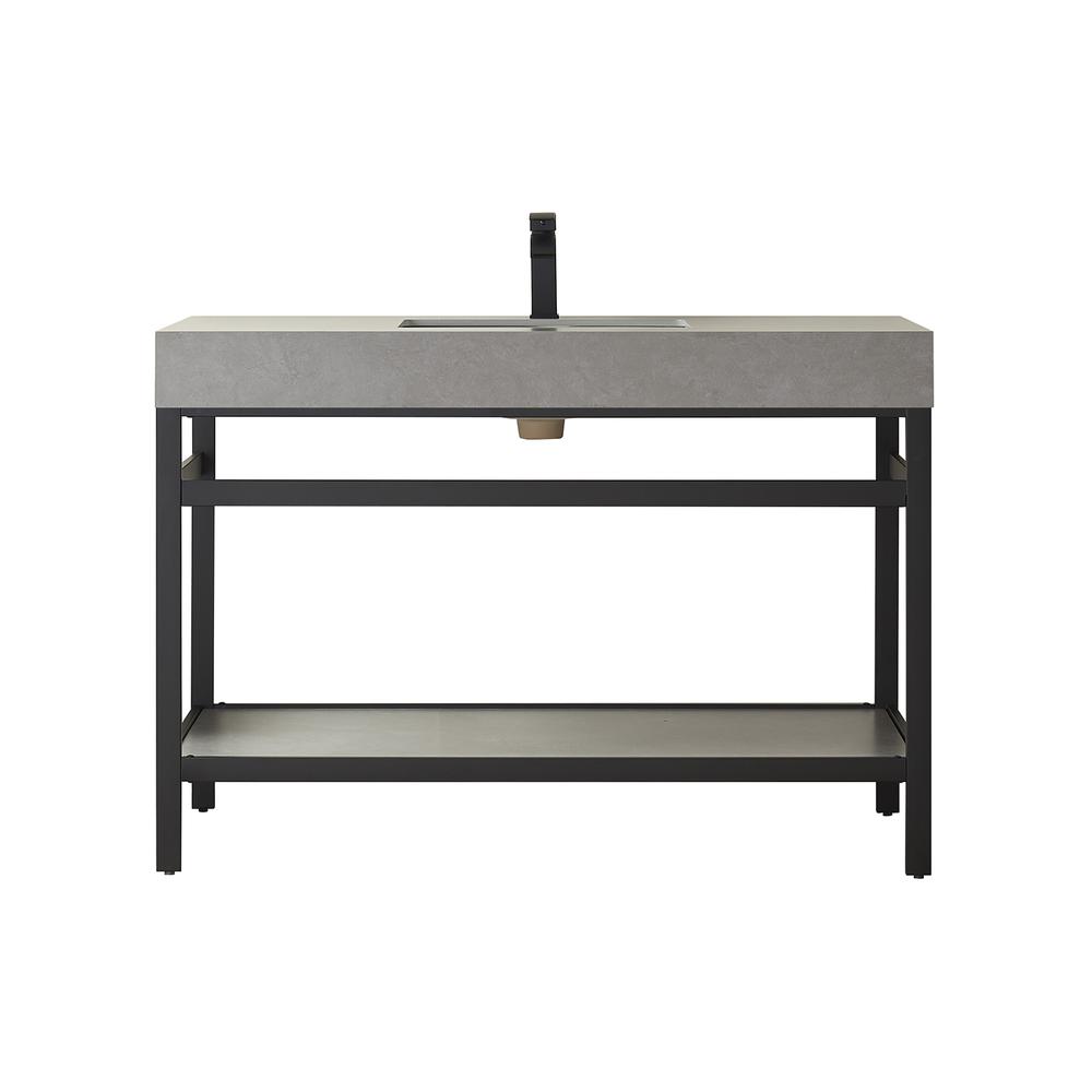 Single Sink Bath Vanity Metal Support with Grey Sintered Stone Top. Picture 1