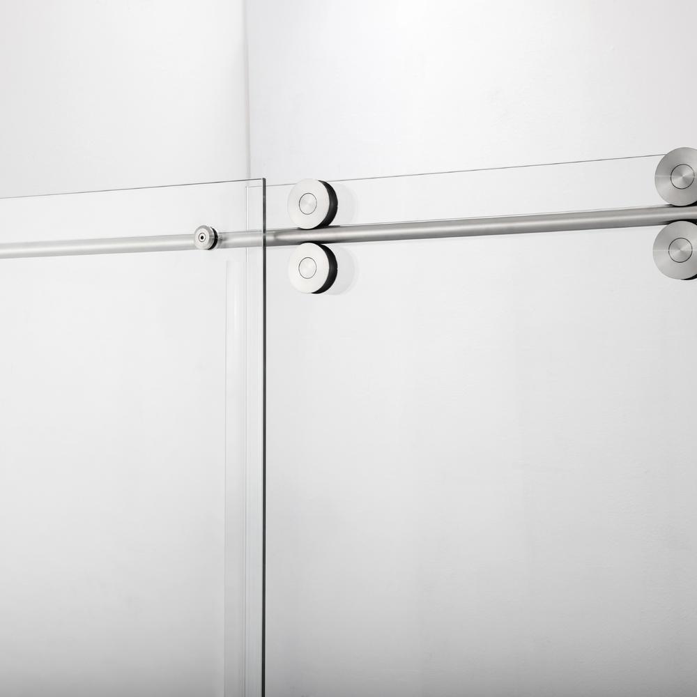 Villena 52" W x 78" H Single Sliding Frameless Shower Door in Brushed Nickel. Picture 5