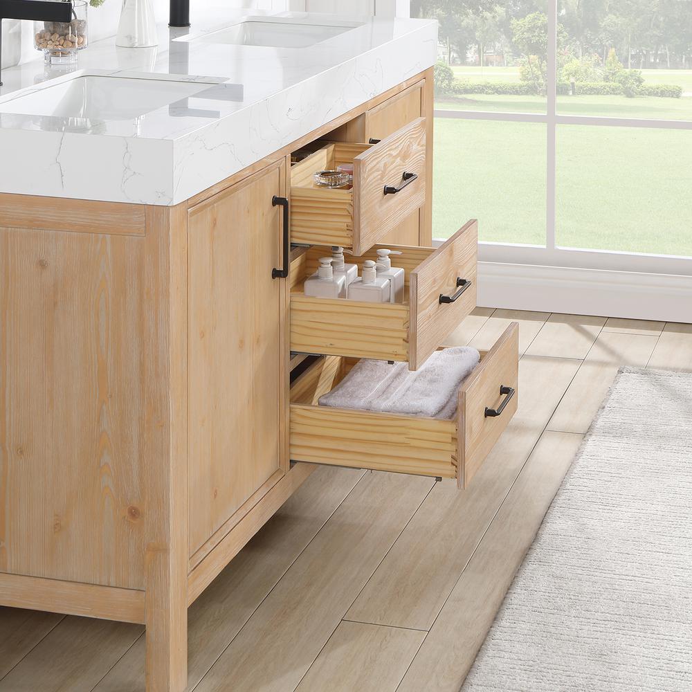 Free-standing Double Bathroom Vanity with Composite top in Lightning White. Picture 11