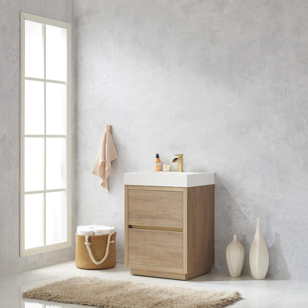 Single Sink Bath Vanity with White Composite Integral Square Sink Top. Picture 4