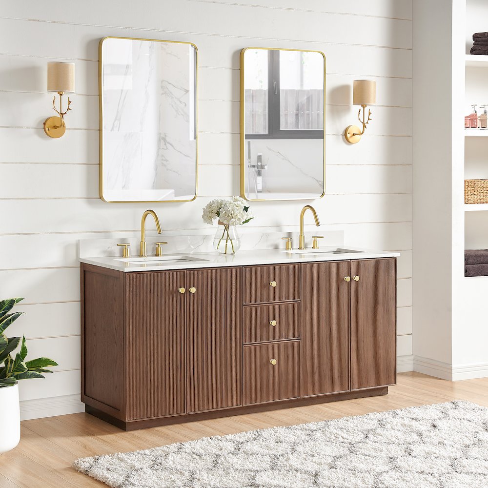 Oza 72" Free-standing Double Bath Vanity in Aged Dark Brown Oak. Picture 5