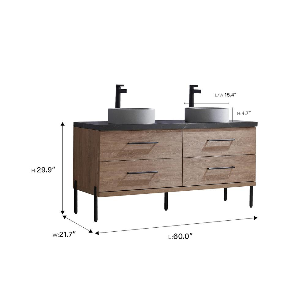 Double Sink Bath Vanity with Sintered Stone Top with Concrete Sink and Mirror. Picture 11
