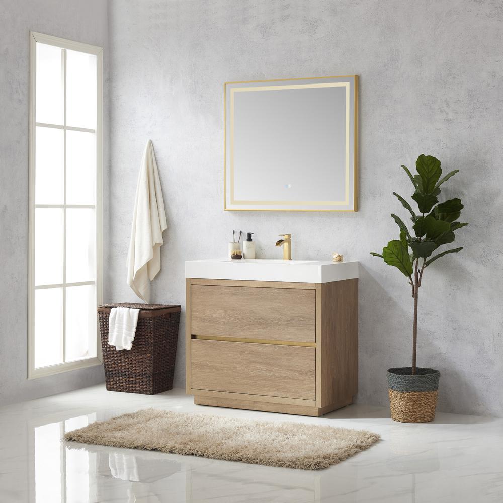 Single Sink Bath Vanity with Composite Integral Square Sink Top and Mirror. Picture 5