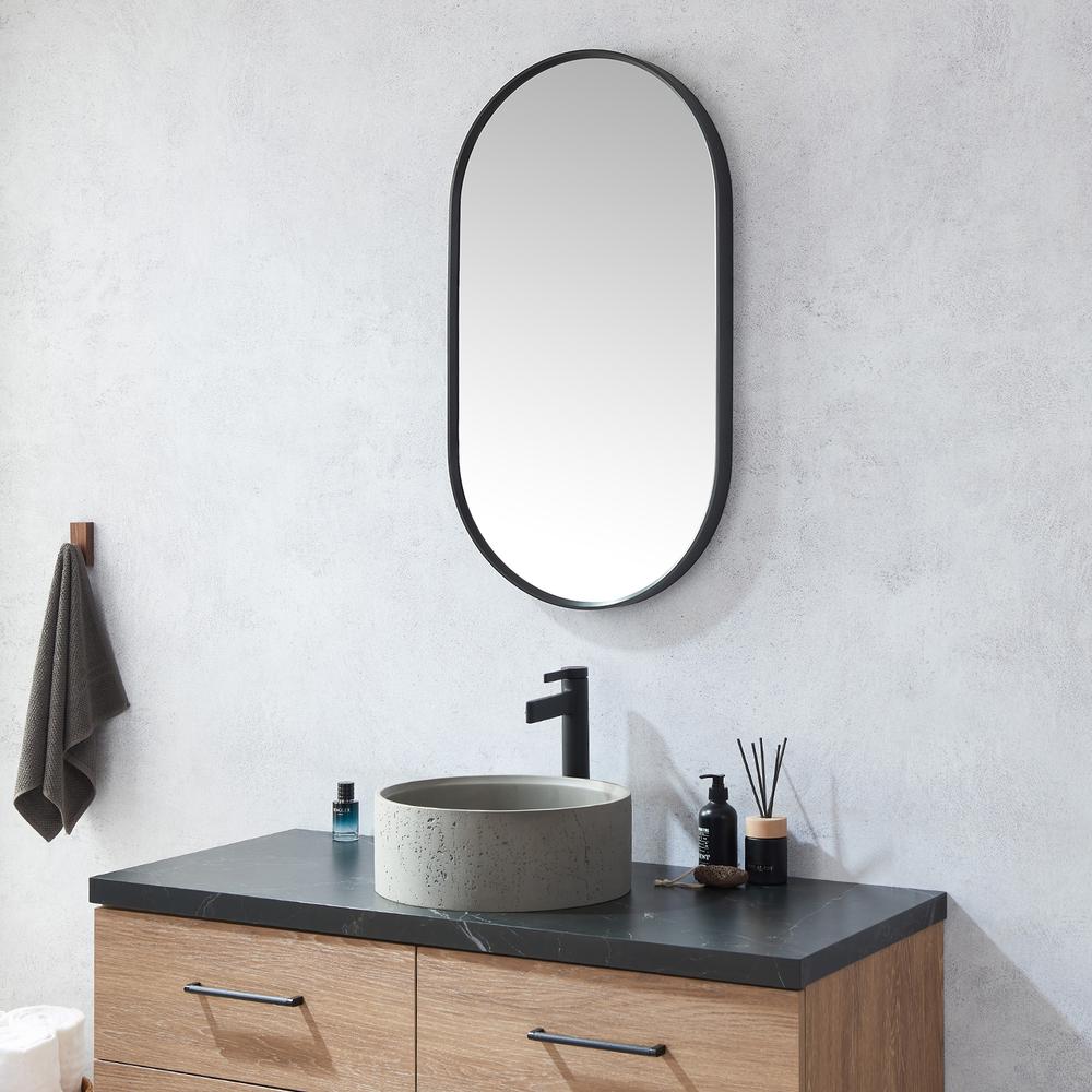Miajadas 20 in. W x 36 in. H Oval Metal Wall Mirror in Brushed Black. Picture 4