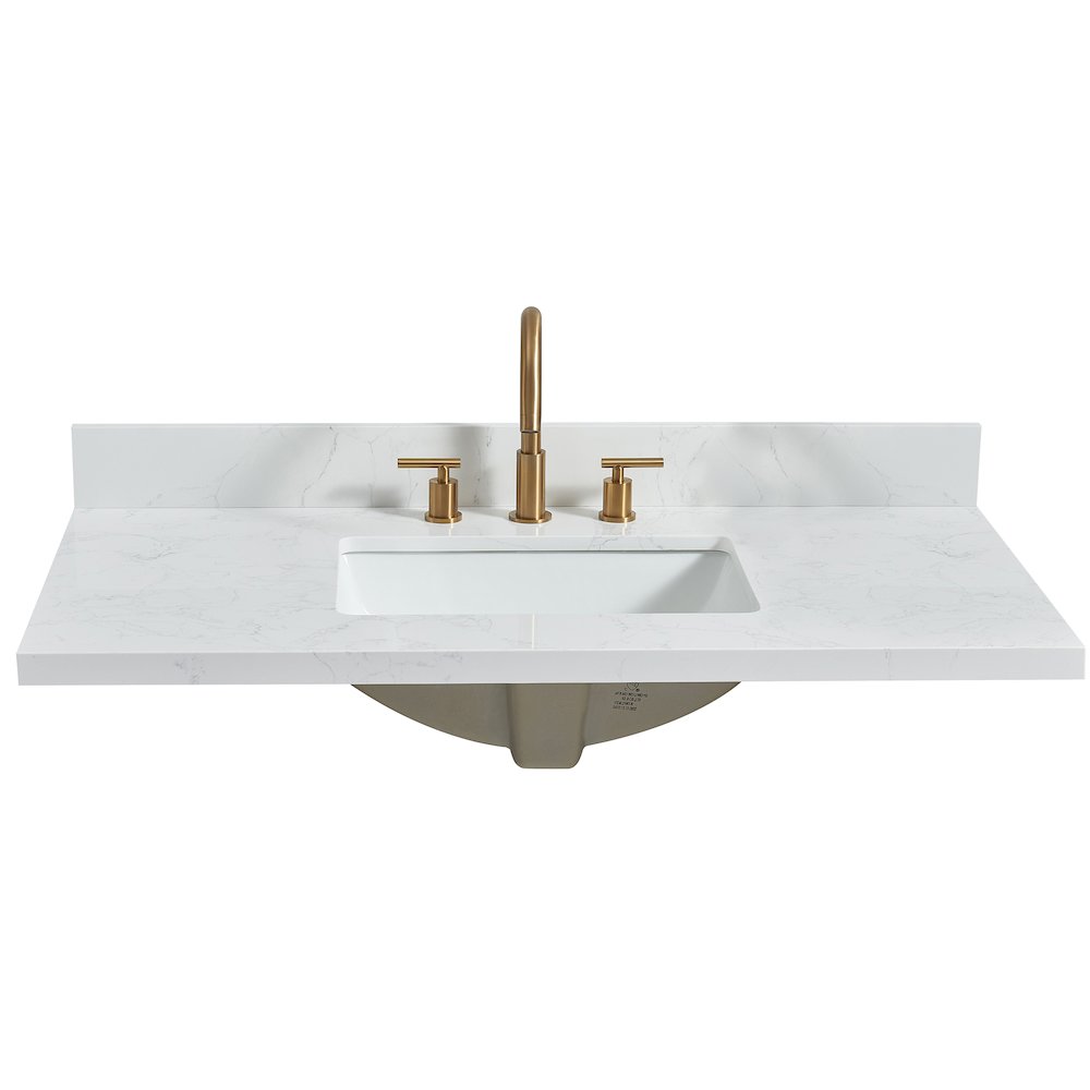 Composite Stone Vanity Top in Grain White with White Rectangular Single Sink. Picture 8
