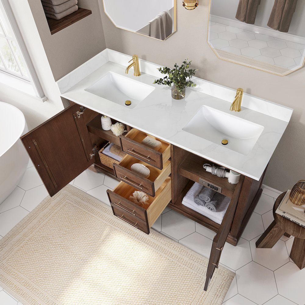 Tokyo 60M" Freestanding Double Bath Vanity in Aged Dark Brown Oak. Picture 6