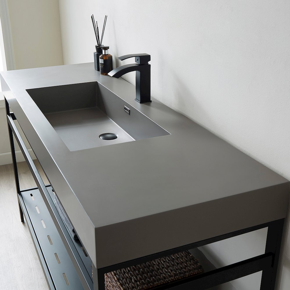 Rectangular Grey Finish Composite Granite Stone Console Bathroom Vanity Sink. Picture 4