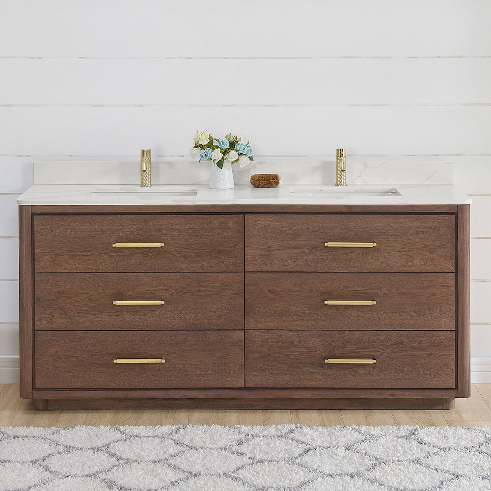 Porto 72" Free-standing Double Bath Vanity in Aged Dark Brown Oak. Picture 3