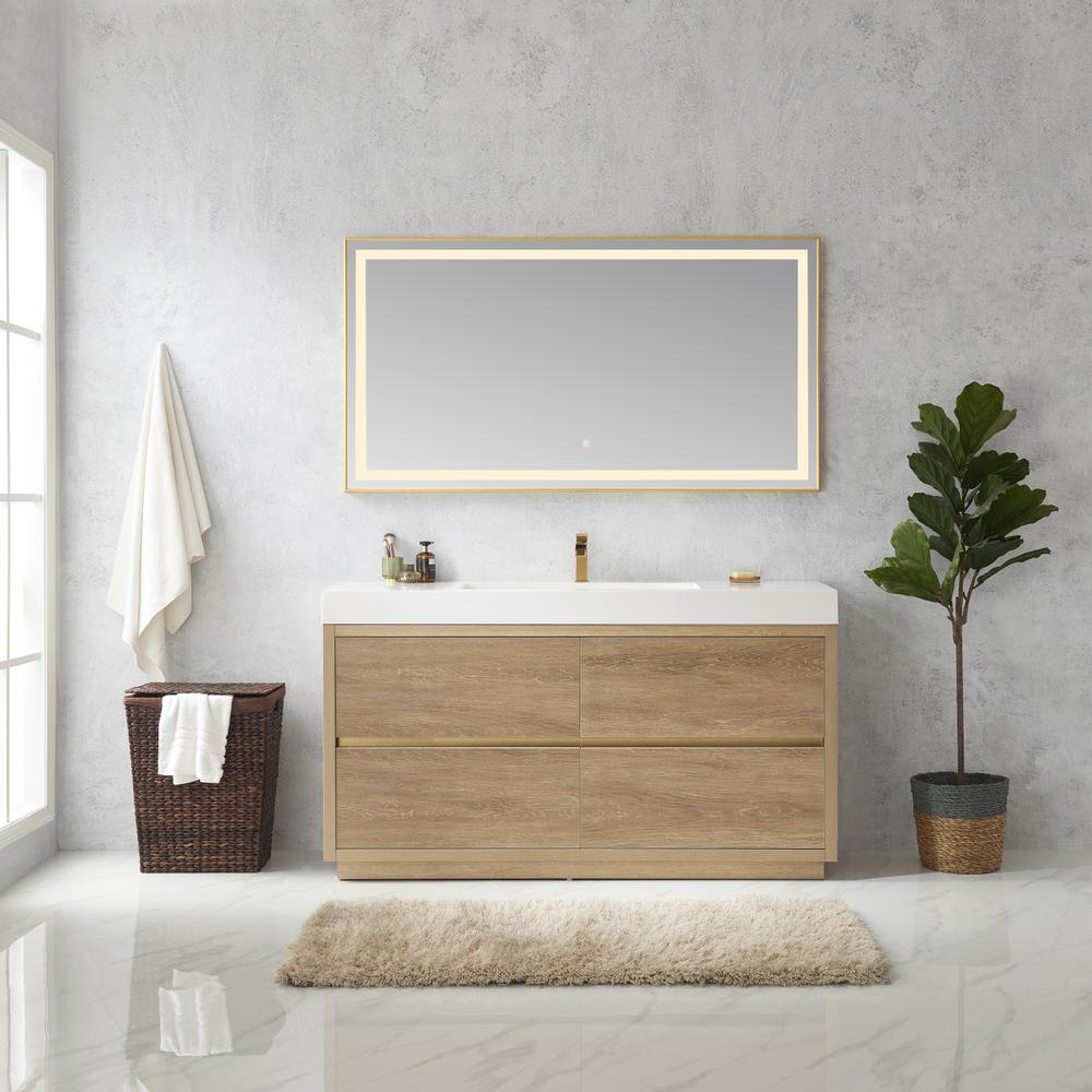 Single Sink Bath Vanity with Composite Integral Square Sink Top and Mirror. Picture 3