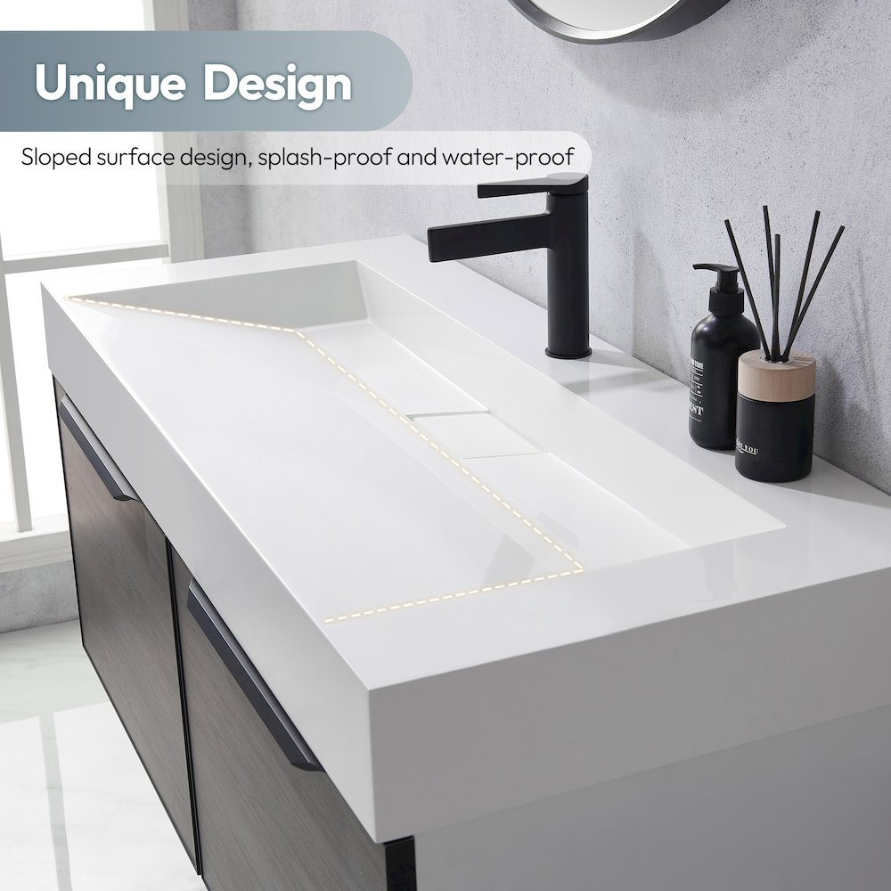 Rectangular White Finish Composite Granite Stone Console Bathroom Vanity Sink. Picture 5