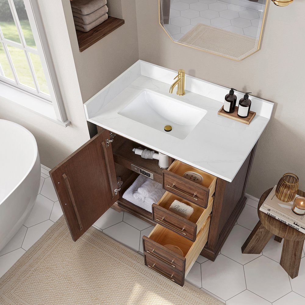 Tokyo 36" Freestanding Single Bath Vanity in Aged Dark Brown Oak. Picture 6