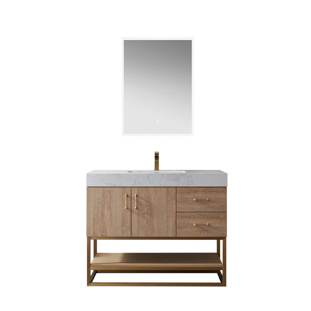 42" Single Vanity with White Grain Stone Countertop With Mirror. Picture 1