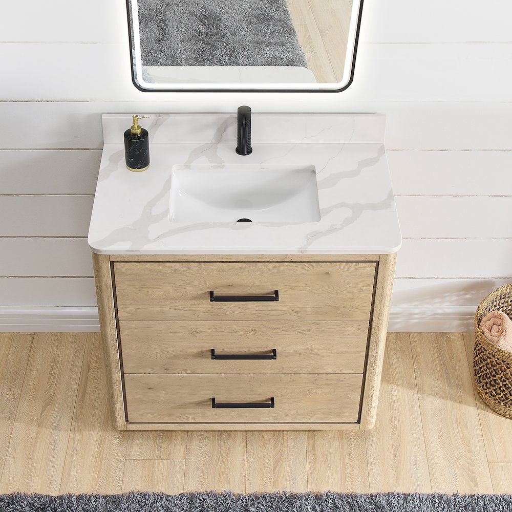 Porto 36" Free-standing Single Bath Vanity in Aged Natural Oak. Picture 3