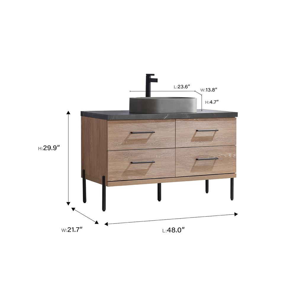Single Sink Bath Vanity with Sintered Stone Top with Concrete Sink and Mirror. Picture 14