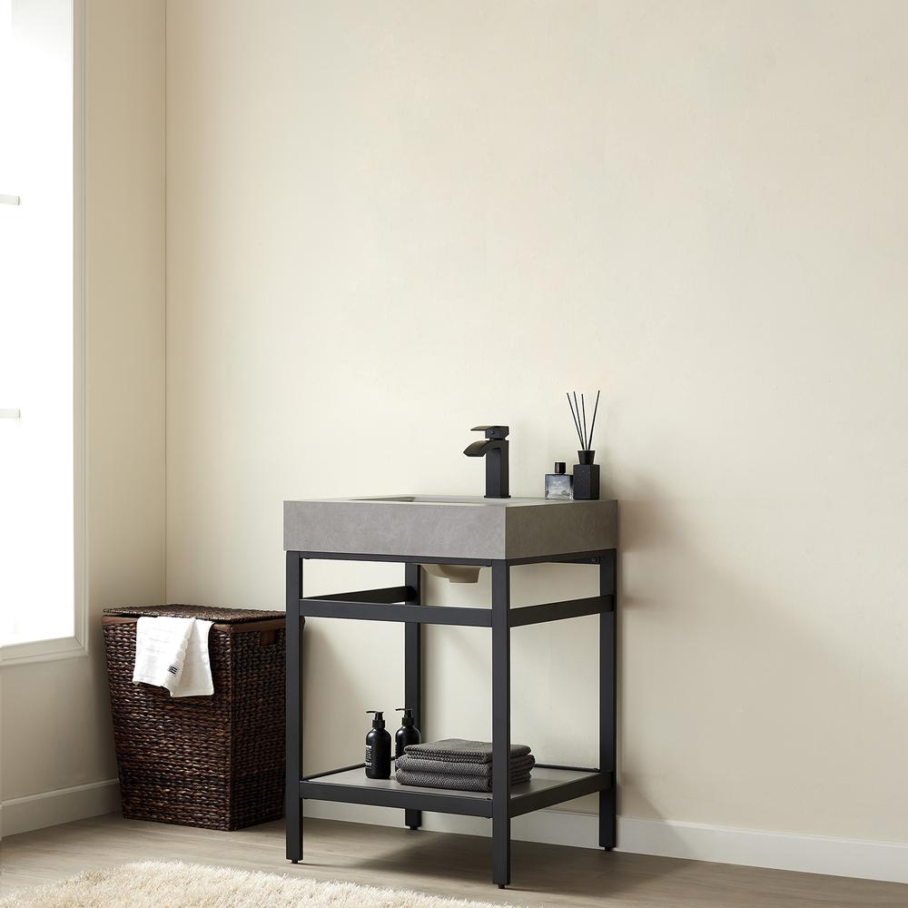 Single Sink Bath Vanity Metal Support with Grey Sintered Stone Top. Picture 4