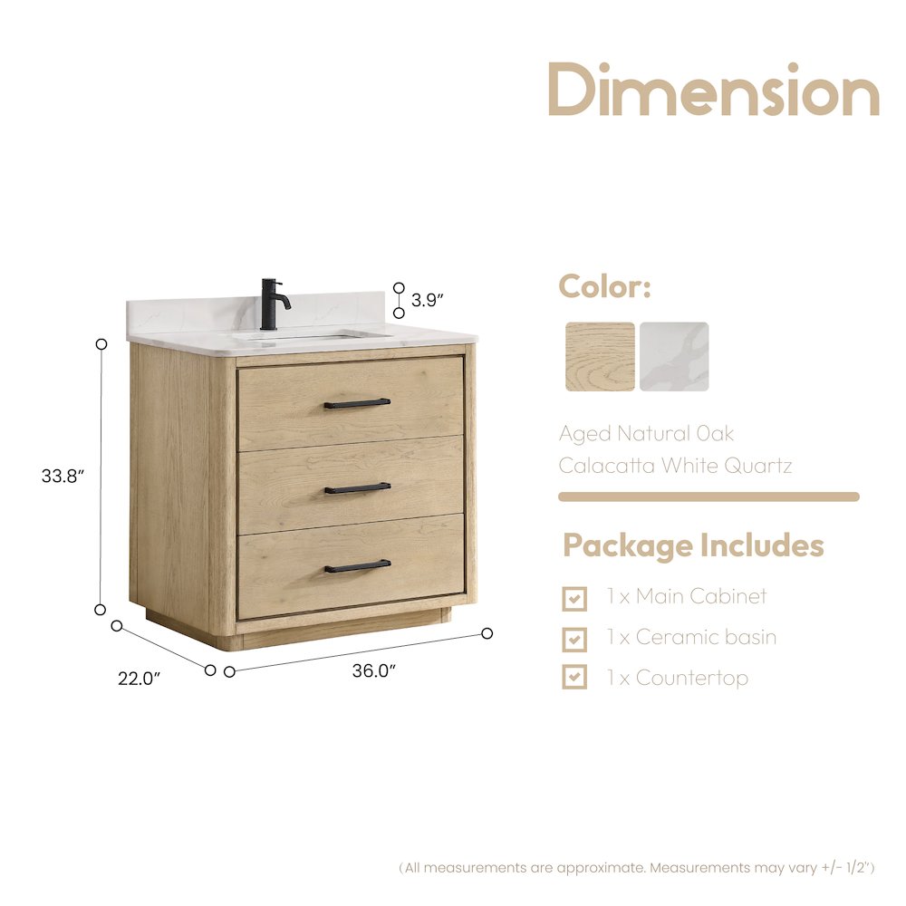 Porto 36" Free-standing Single Bath Vanity in Aged Natural Oak. Picture 13