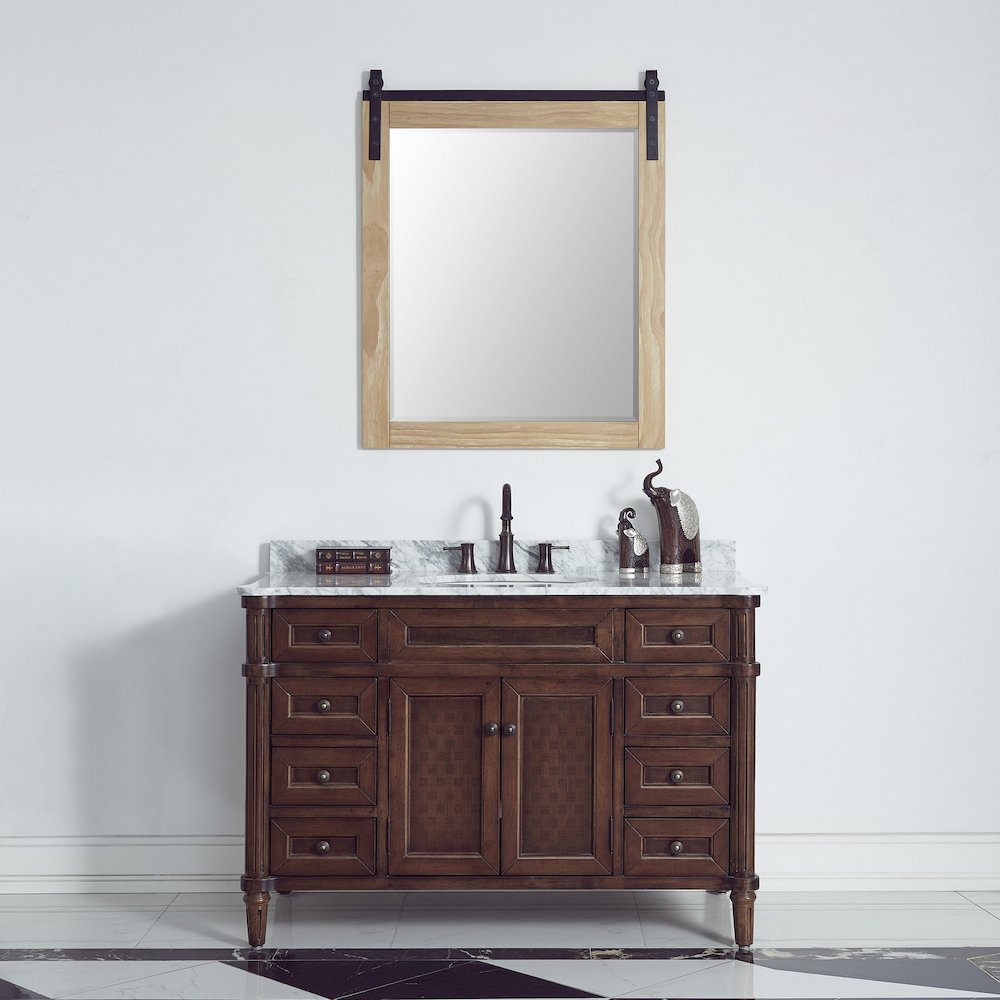 Cortes 32" Rectangular Bathroom Vanity Barndoor Wall Mount Mirror in Pine. Picture 7