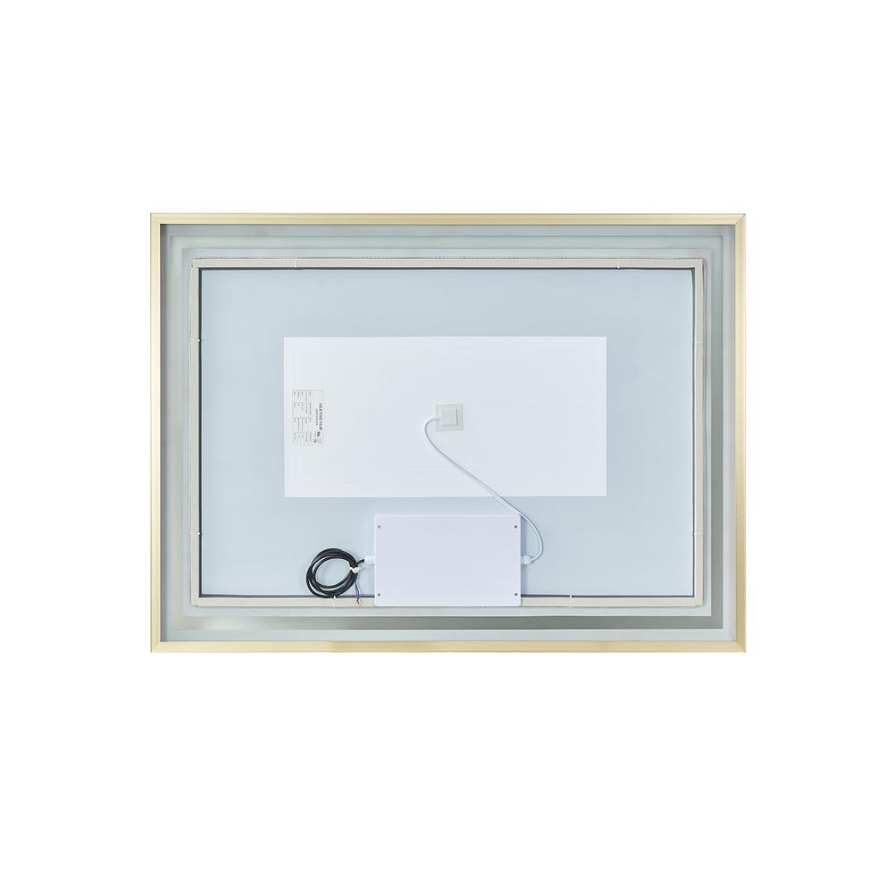 Rectangular Aluminum Framed LED Wall Mount Bathroom Vanity Mirror in Gold. Picture 2
