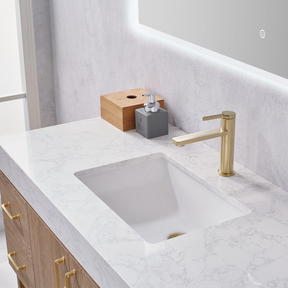48" Single Vanity with White Grain Stone Countertop Without Mirror. Picture 9