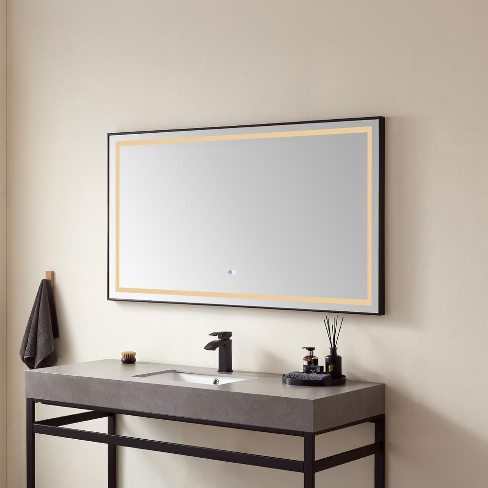 60" Rectangular Aluminum Framed LED Wall Mount Bathroom Vanity Mirror in Black. Picture 5