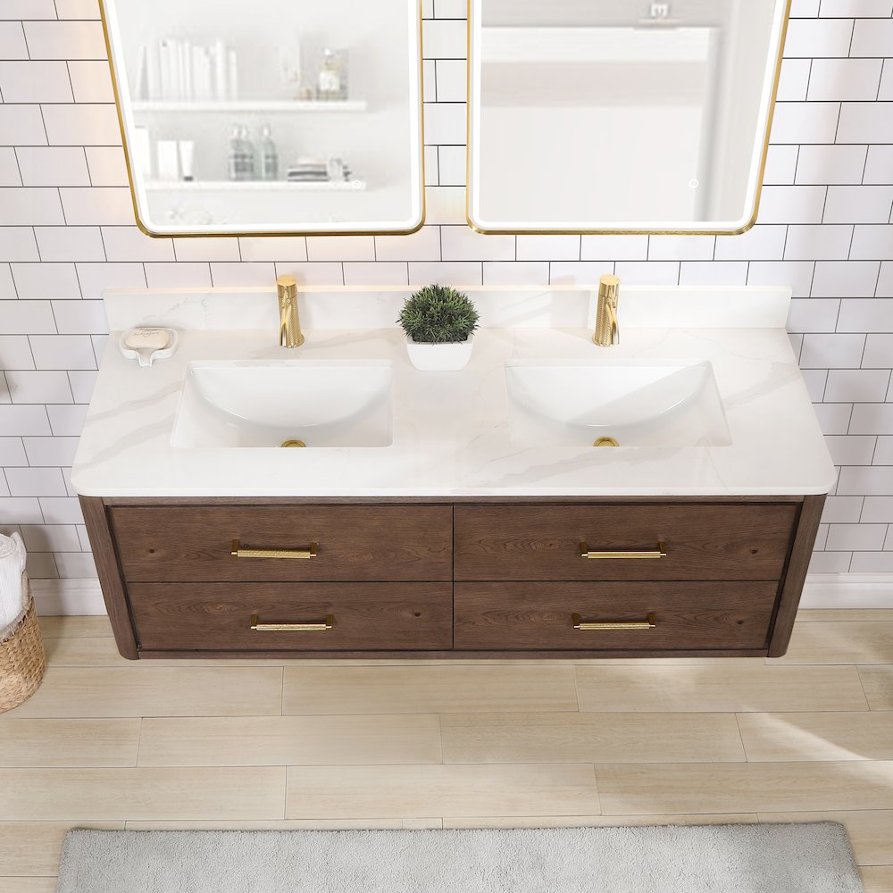 Cristo 60M" Floating Double Bath Vanity in Aged Dark Brown Oak. Picture 6