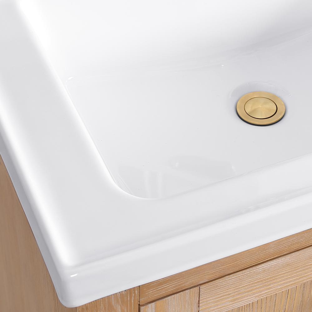 Single Sink Bath Vanity in Fir Wood Brown with Drop-In White Ceramic Basin. Picture 9