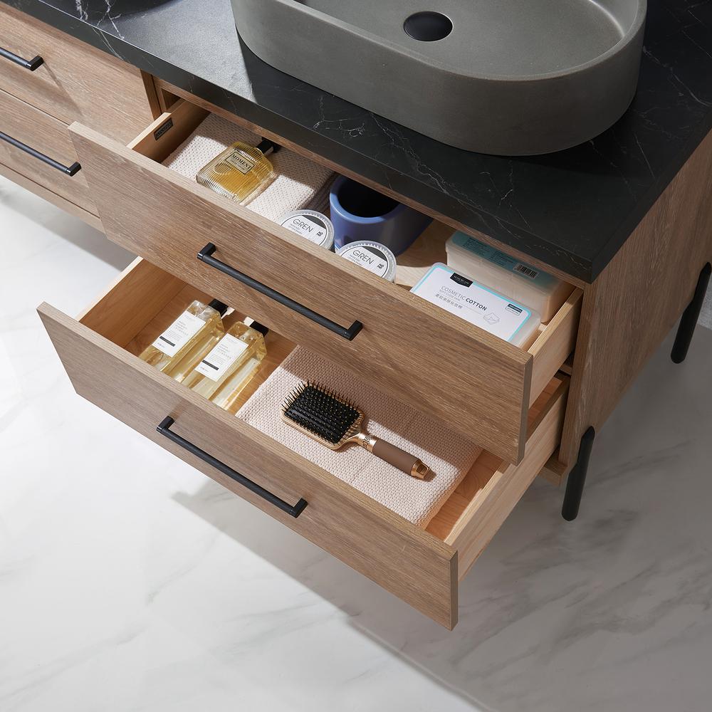 Double Sink Bath Vanity with Black Sintered Stone Top with Concrete Sink. Picture 9