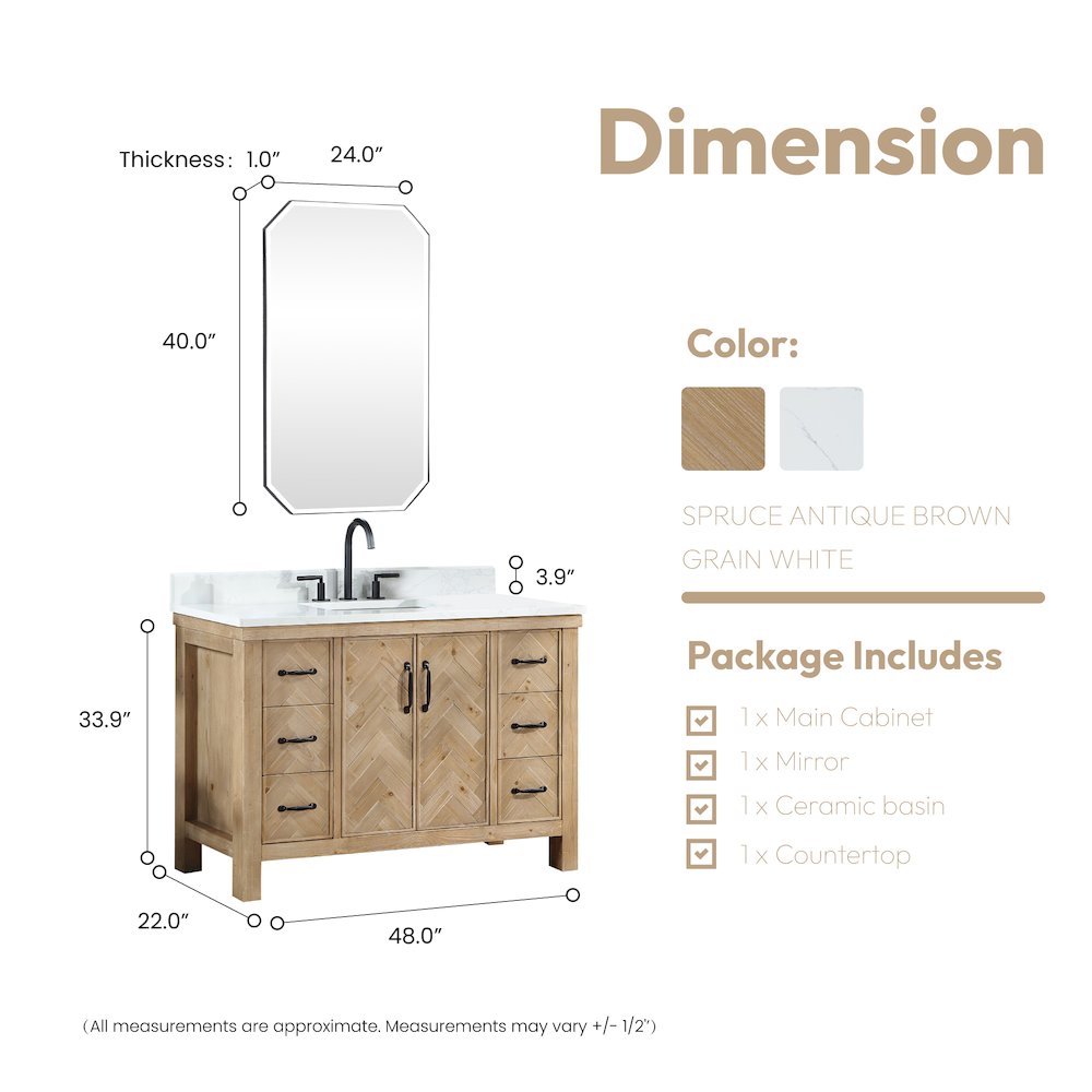 Javier 48" Free-standing Single Bath Vanity in Spruce Antique Brown. Picture 18