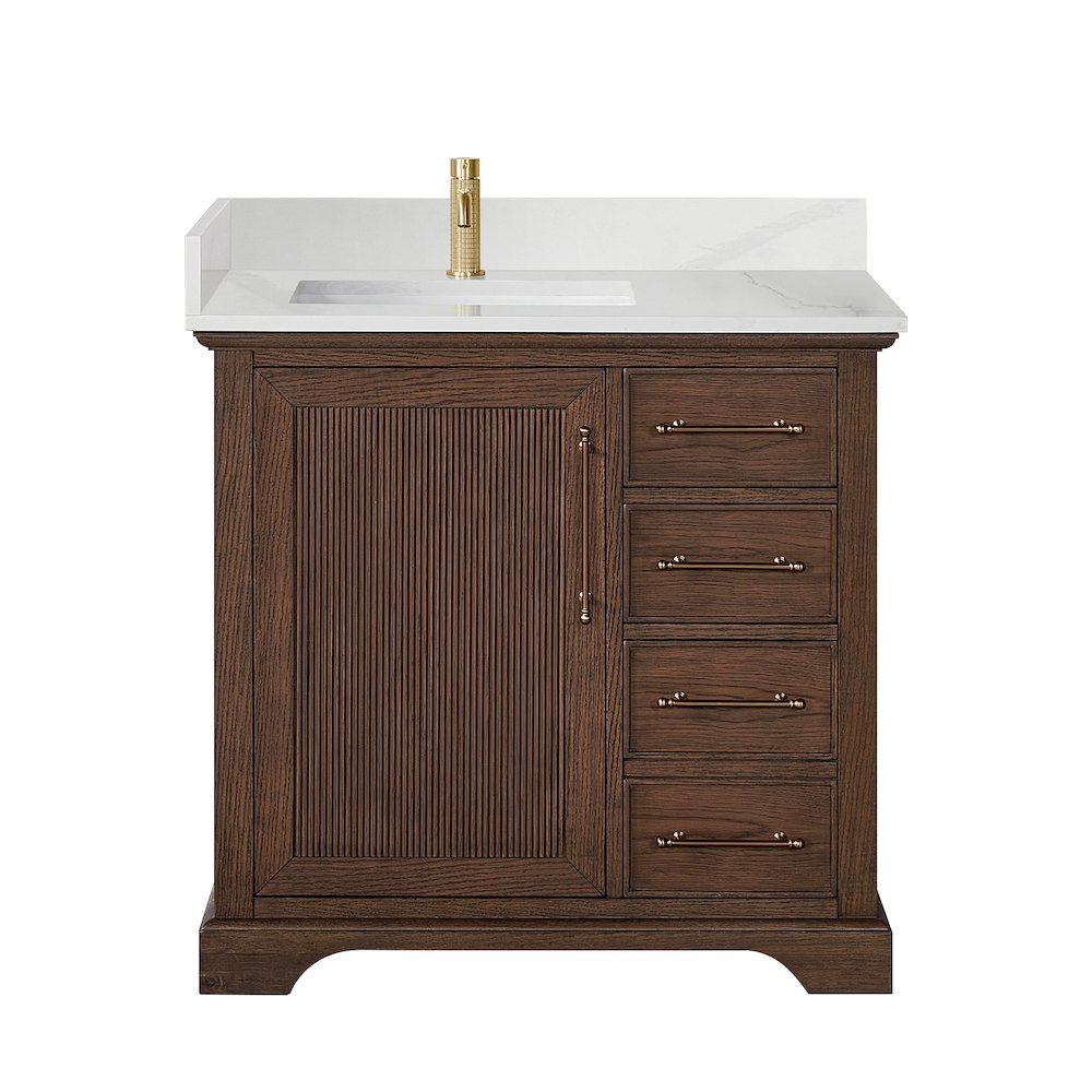 Tokyo 36" Freestanding Single Bath Vanity in Aged Dark Brown Oak. Picture 1