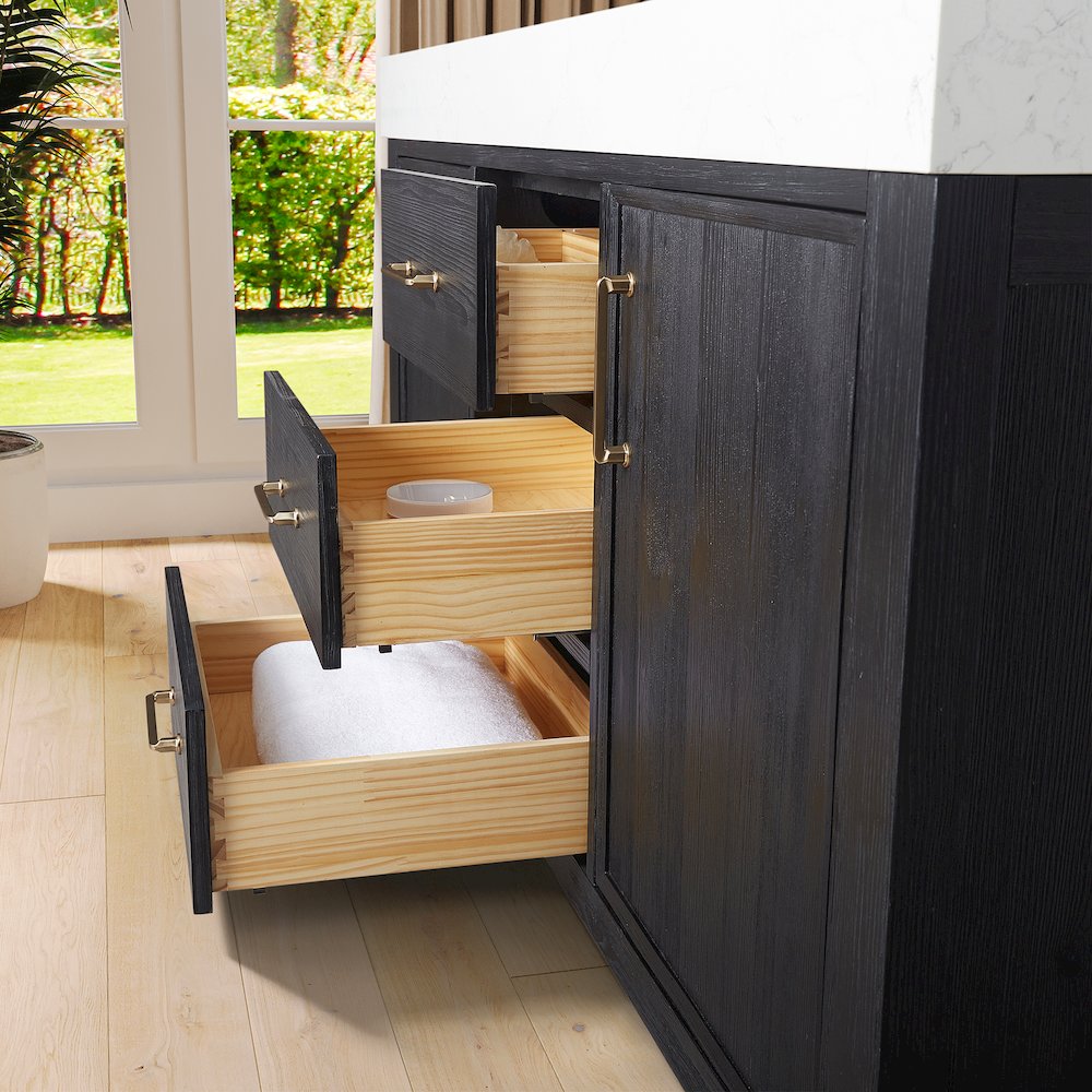 León 60in. Free-standing Double Bathroom Vanity in Fir Wood Black. Picture 12