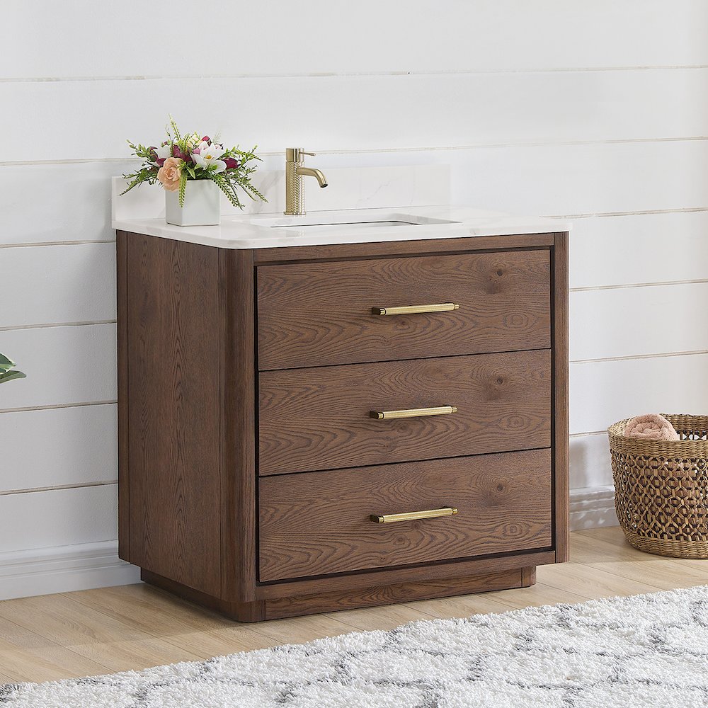 Porto 36" Free-standing Single Bath Vanity in Aged Dark Brown Oak. Picture 4