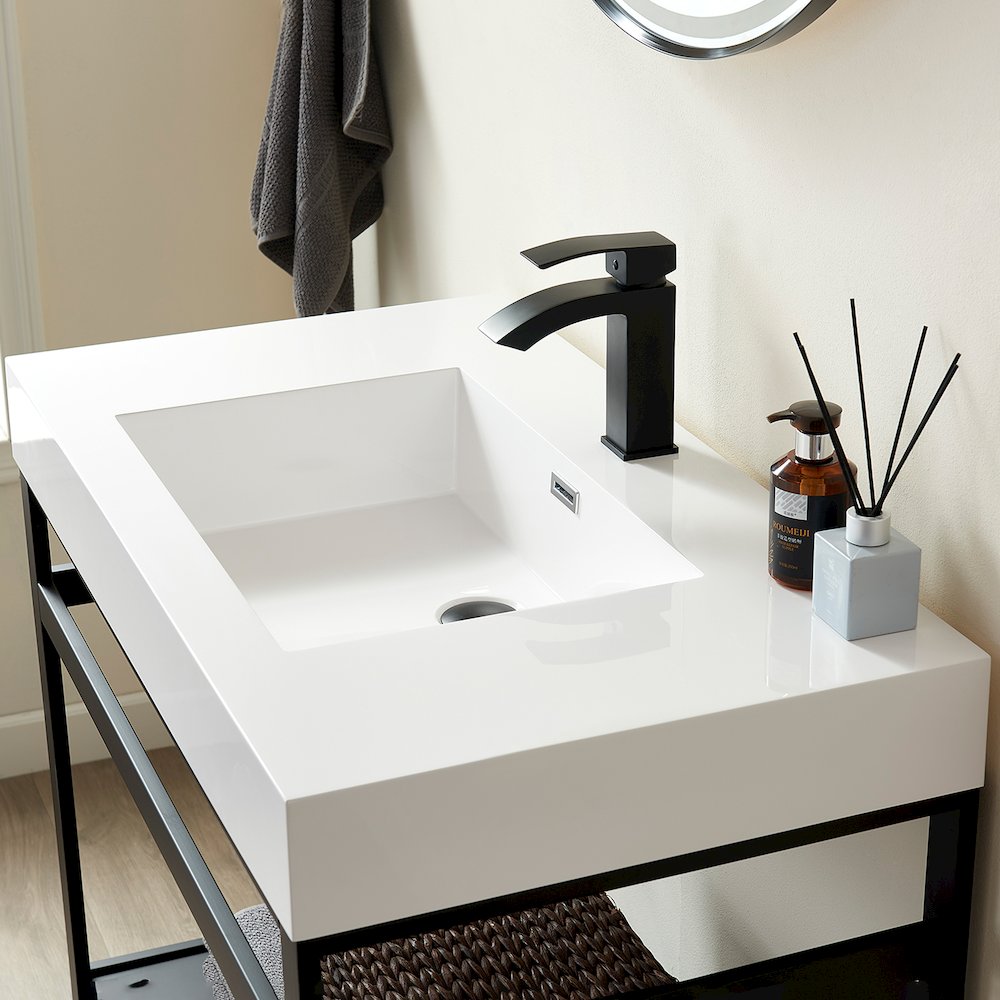 Rectangular White Finish Composite Granite Stonec Console Bathroom Vanity Sink. Picture 3