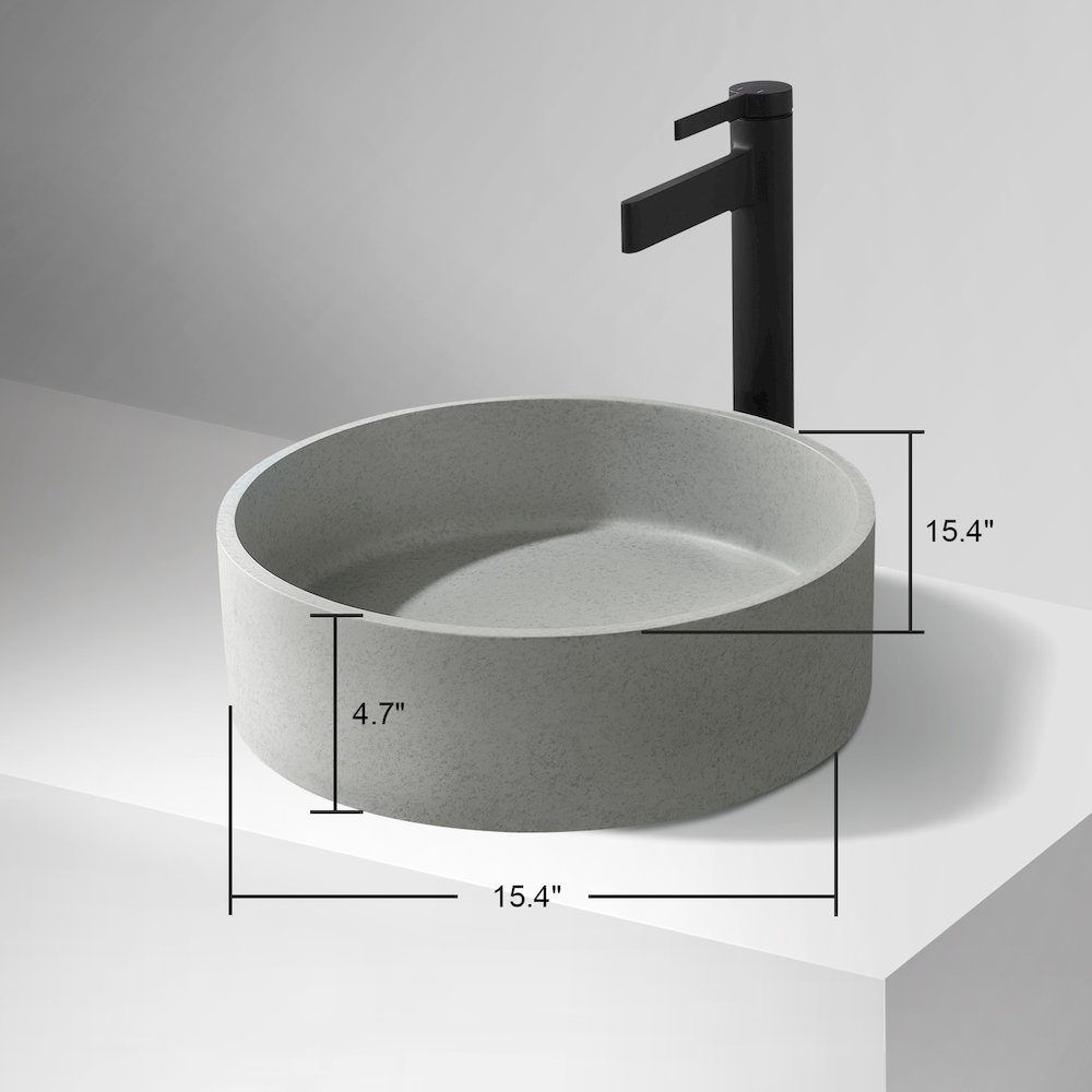 Vinnova Moguer Grey Concrete Circular Vessel Bathroom Sink. Picture 4