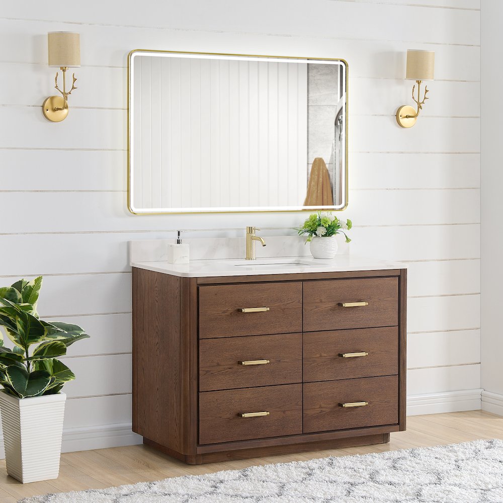 Porto 48" Free-standing Single Bath Vanity in Aged Dark Brown Oak. Picture 8