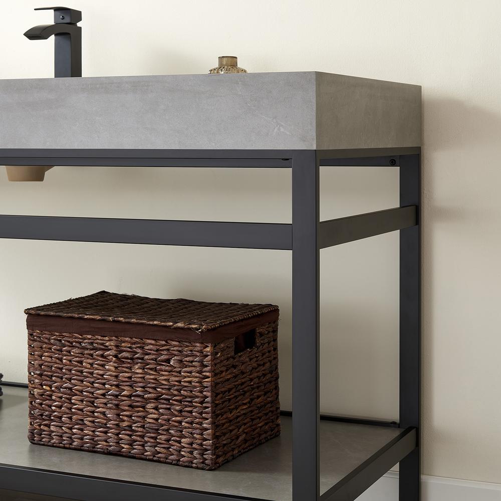 Single Sink Bath Vanity Metal Support with Grey Sintered Stone Top. Picture 7