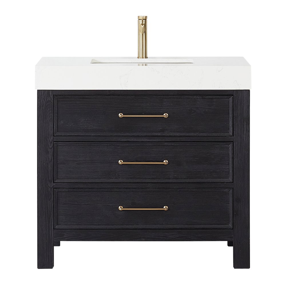 León 36in. Free-standing Single Bathroom Vanity in Fir Wood Black. Picture 2