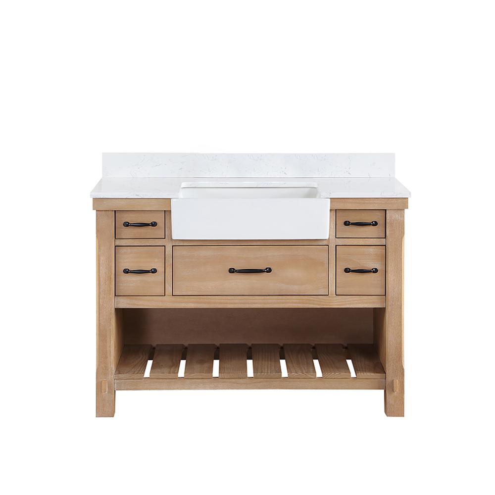 Single Bath Vanity with Composite Stone Top, White Farmhouse Basin. Picture 3