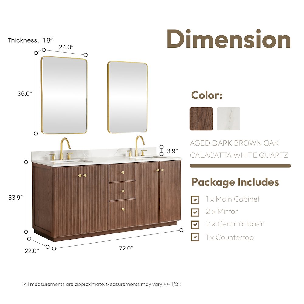 Oza 72" Free-standing Double Bath Vanity in Aged Dark Brown Oak. Picture 18