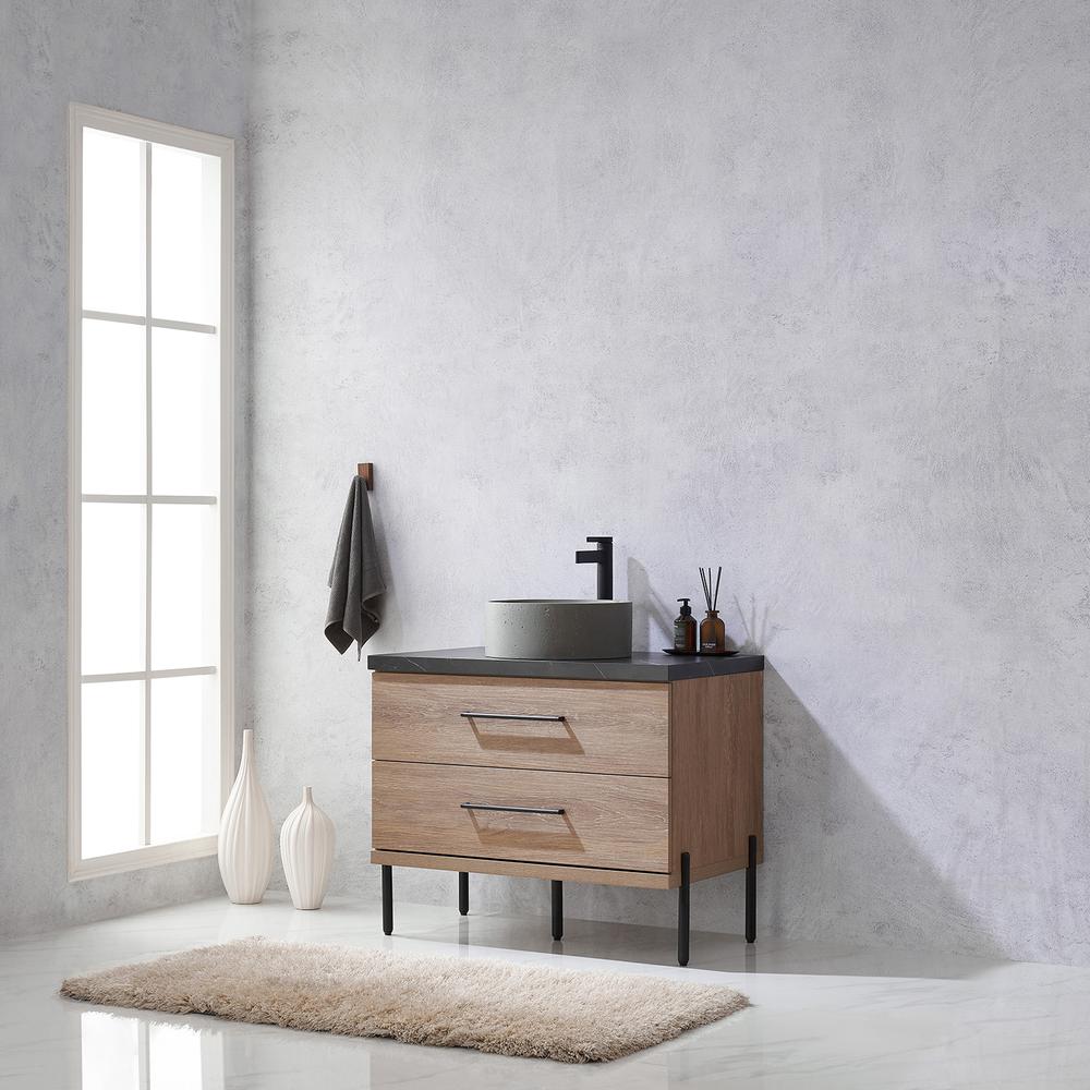 Single Sink Bath Vanity with Black Sintered Stone Top with Concrete Sink. Picture 14