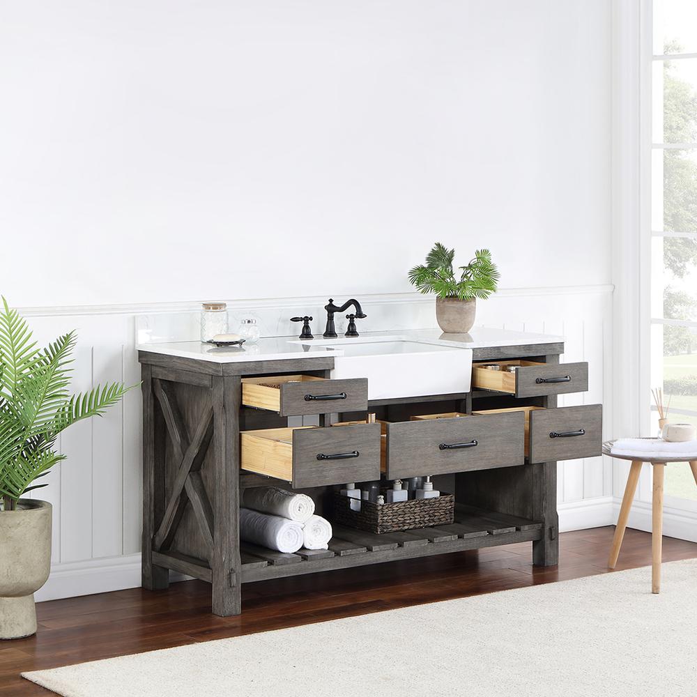 Single Bath Vanity with Composite Stone Top, White Farmhouse Basin. Picture 6